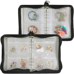 Set 2 Clear Jewelry Book Organizer Travel Earring Storage Book Transparent Jewelry Storage Book with Zipper, Black