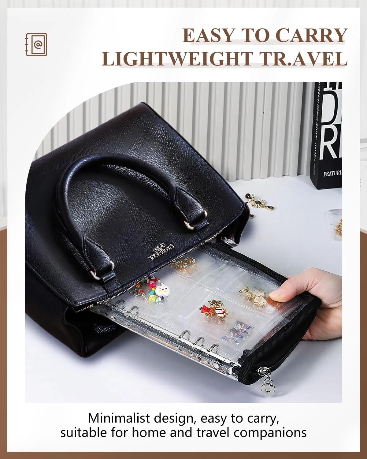 Set 2 Clear Jewelry Book Organizer Travel Earring Storage Book Transparent Jewelry Storage Book with Zipper, Black