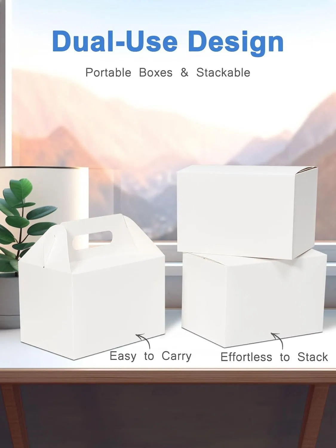 Shallive 28 Pack Large Treat Boxes White - 9 x 6 x 6 inches Gable Gift Boxes with Handle Cardboard Lunch Boxes Recycled Paper Take Out Boxes Welcome Boxes For Wedding Baby Shower Birthday