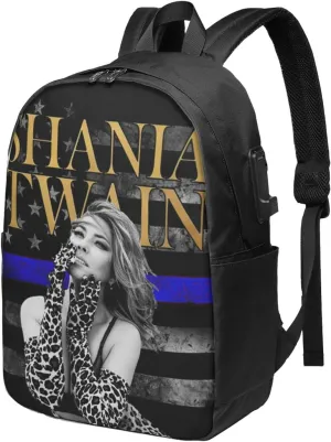 Shania Great Artist Twain Laptop Backpack Sport Bags Business Backpack Breathable Travel Bags Unisex Adult Casual Daypack for Office Computer Bag with Usb Charging Port