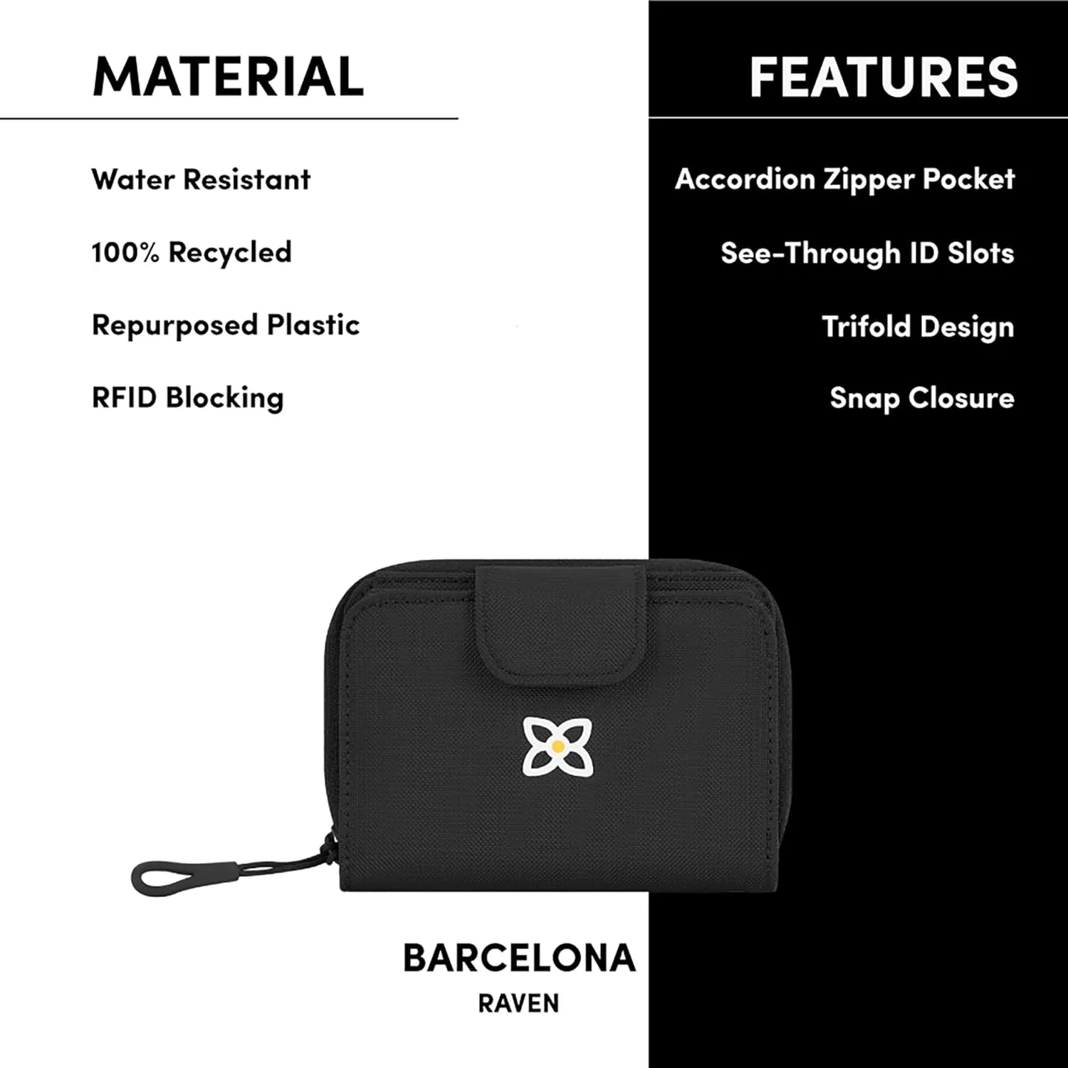 Sherpani Barcelona, Small Nylon Bifold Zipper Pocket Wallet for Women, Travel Bag, RFID Protection