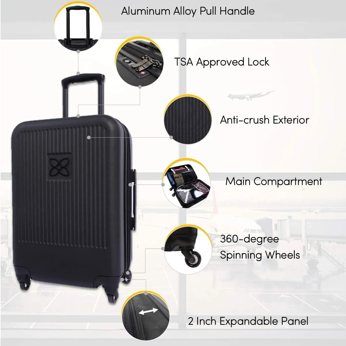 Sherpani Meridian, 22 Inch Carry On Luggage Airline Approved, Rolling Hardside Suitcase 22x14x9, Travel Luggage for Women, Expandable Suitcase, Travel Gift for Mothers Day 2025 (Black)