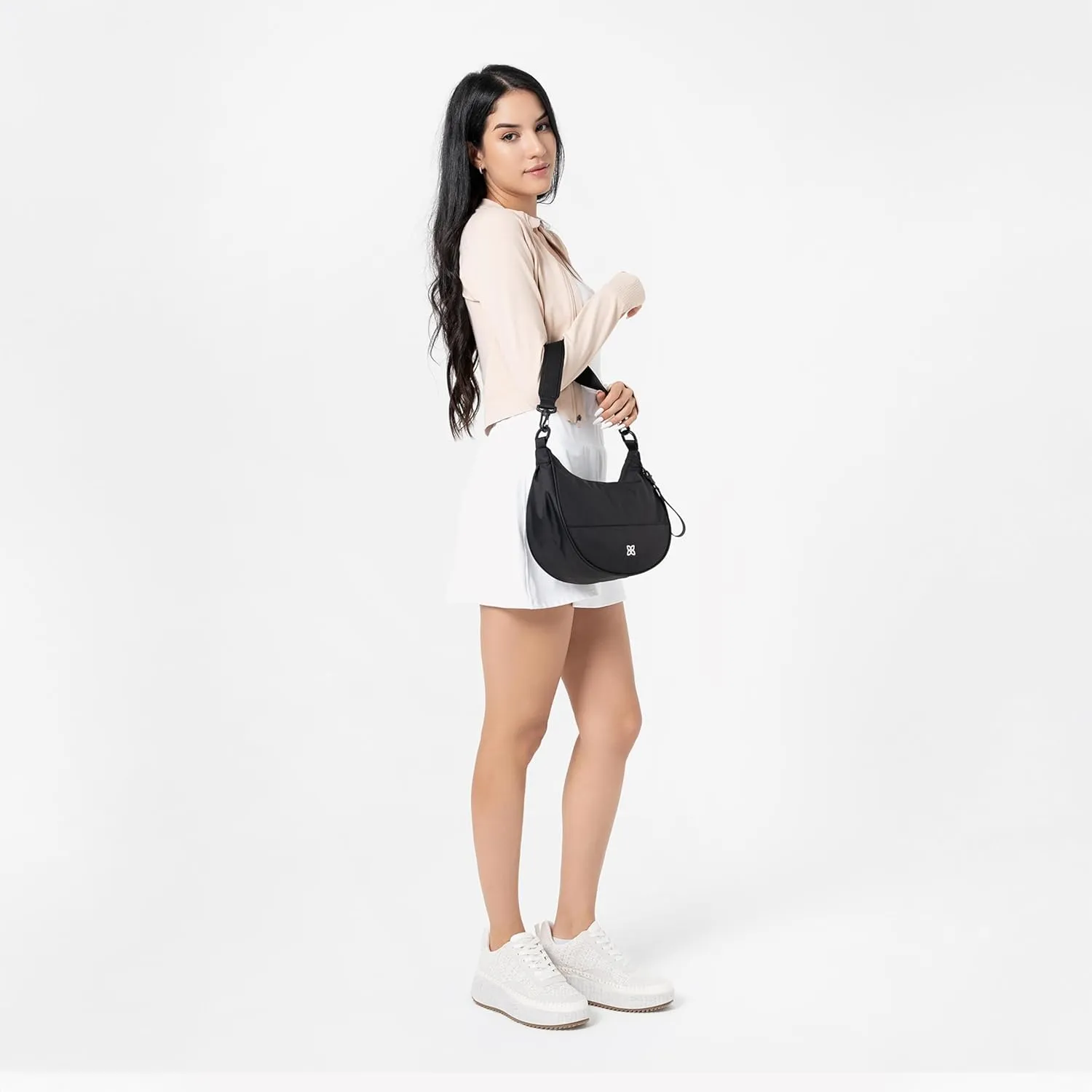 Sherpani Mina, Medium Nylon Crescent Bag, Lightweight Half Moon Crossbody, Fashionable Shoulder Bag, Travel Handbag for Women