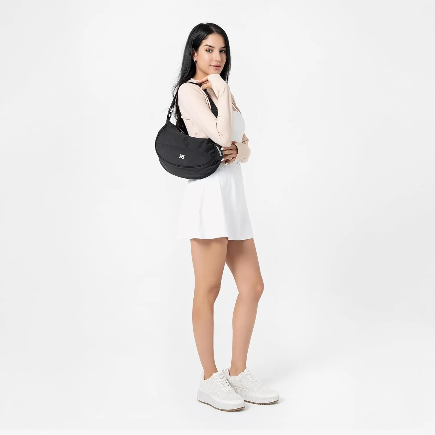Sherpani Mina, Medium Nylon Crescent Bag, Lightweight Half Moon Crossbody, Fashionable Shoulder Bag, Travel Handbag for Women