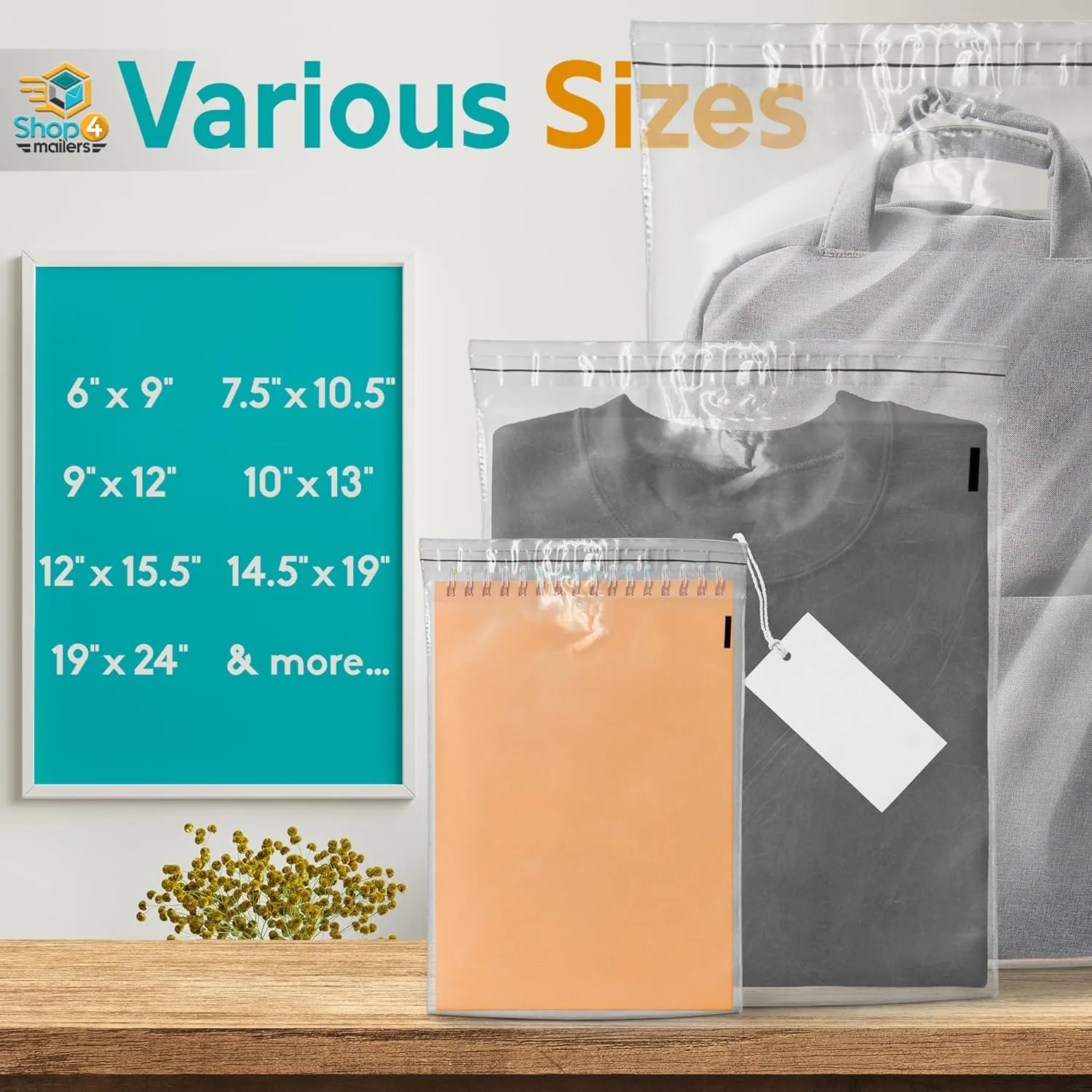 Shop4Mailers 10 x 13 Clear Plastic Poly Bags 1.5 Mil Self Seal Packaging for Apparel, Jewelry, Documents, Prints, Gifts, Storage – Resealable (500 Pack)