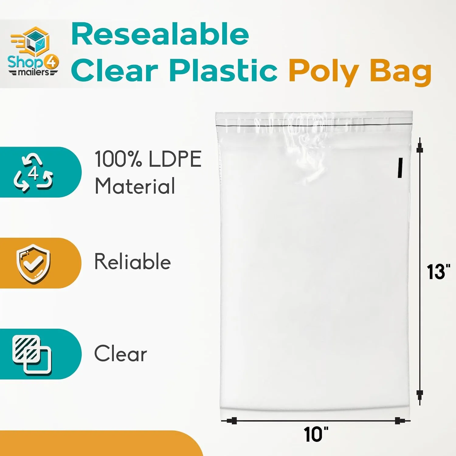 Shop4Mailers 10 x 13 Clear Plastic Poly Bags 1.5 Mil Self Seal Packaging for Apparel, Jewelry, Documents, Prints, Gifts, Storage – Resealable (500 Pack)
