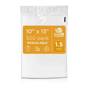Shop4Mailers 10 x 13 Clear Plastic Poly Bags 1.5 Mil Self Seal Packaging for Apparel, Jewelry, Documents, Prints, Gifts, Storage – Resealable (500 Pack)