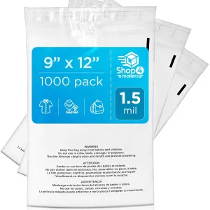Shop4Mailers 9 x 12 Clear Plastic Flat Poly Bags with Suffocation Warning Self Seal Adhesive 1.5 Mil for Business FBA Packaging, Jewelry, Clothes, Prints, Storage – Resealable (1000 Pack)