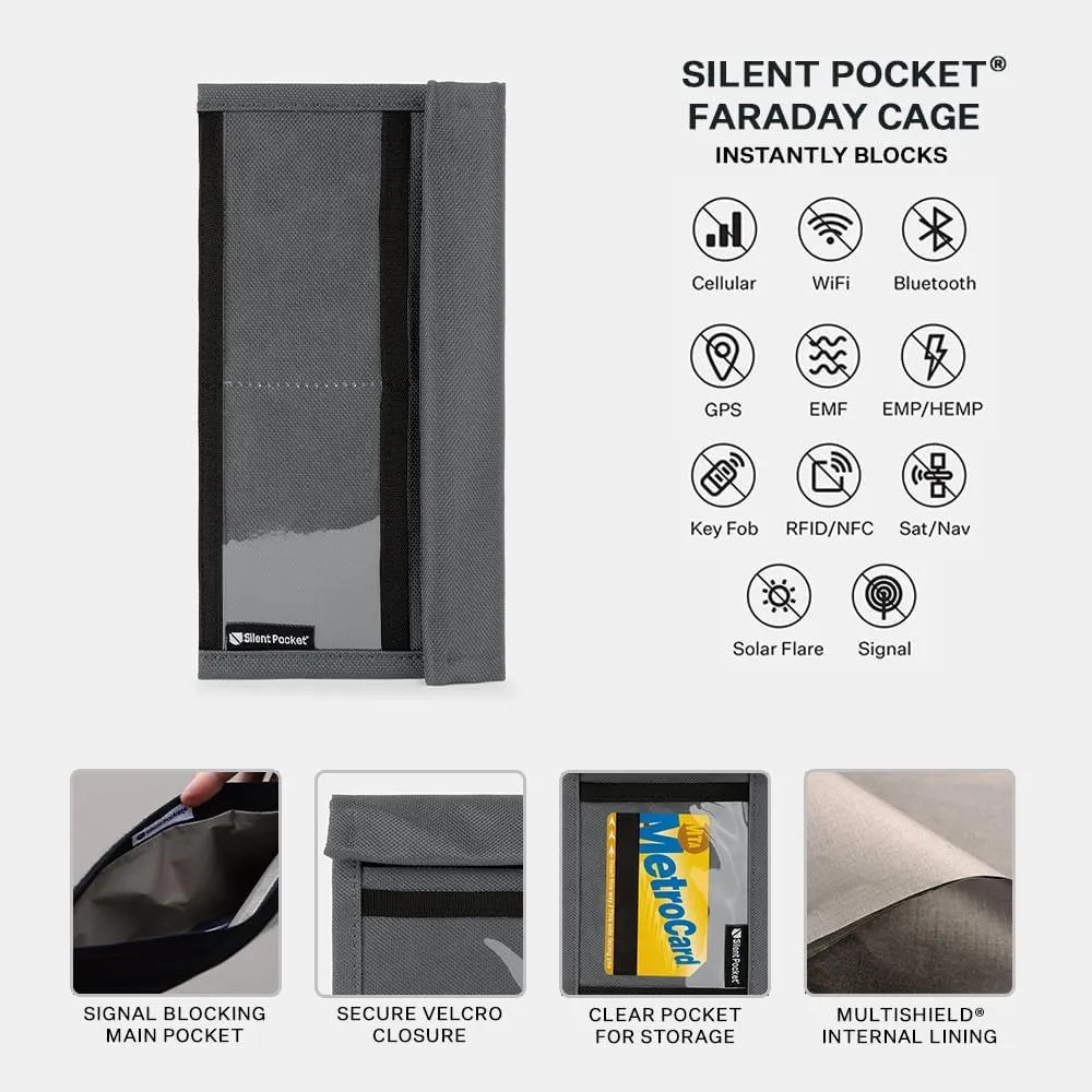 Silent Pocket Quick Access Smartphone SLNT Faraday Bag - Weatherproof Signal Blocking Nylon, Device Shielding for iPhone, Samsung Galaxy, Most Phones, Privacy Anti-Hacking (Charcoal Grey, Medium)