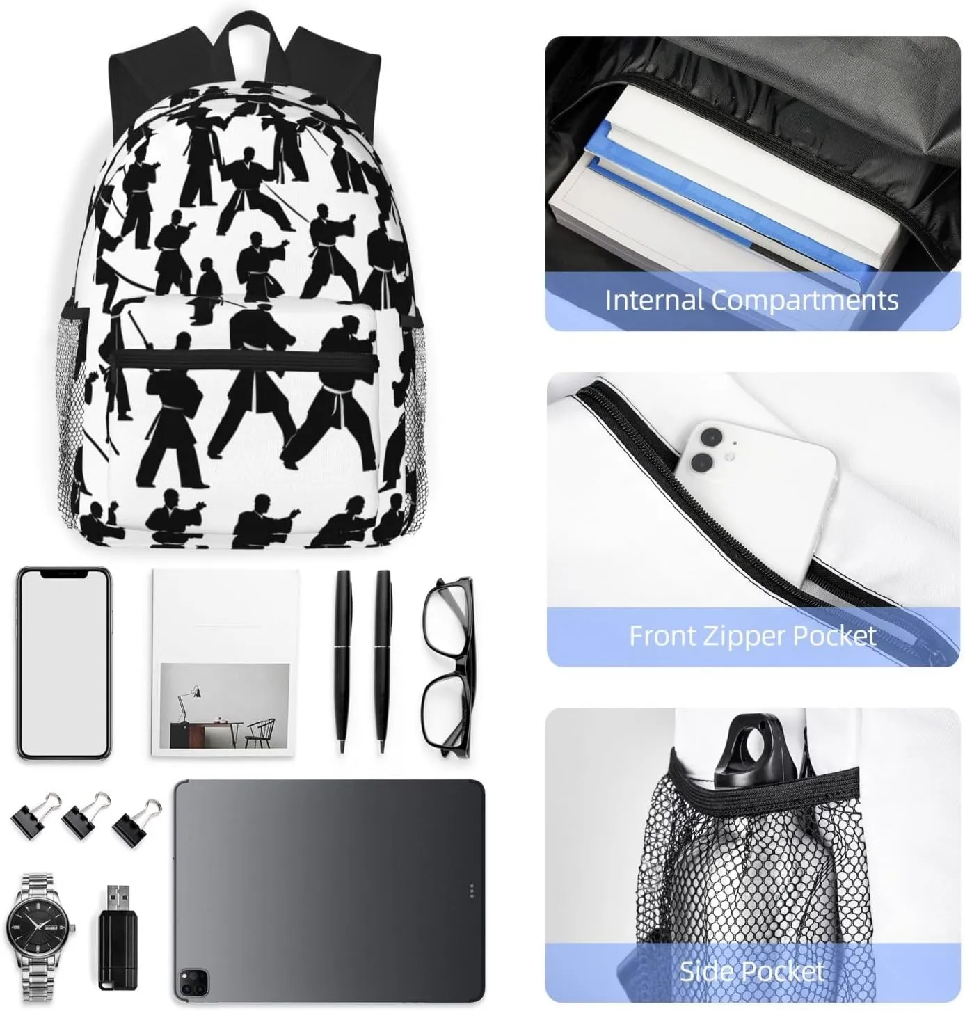 Silhouettes Of Martial Arts Men Women Office Laptop Backpack,Work Bag 15.7 Inch Business Travel Bags Large Capacity