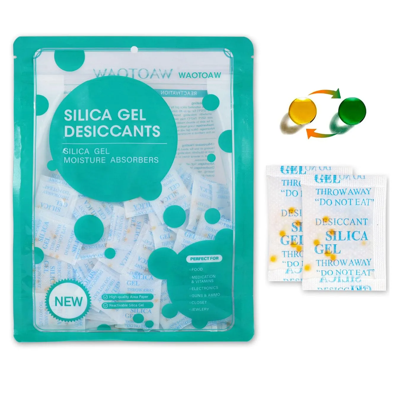 Silica Gel Packets with Color Indicating, 2 Gram [500 Packs] Desiccant Packs for Moisture Control, Moisture Absorbers, Food Grade Silica Packets with Indicator Beads
