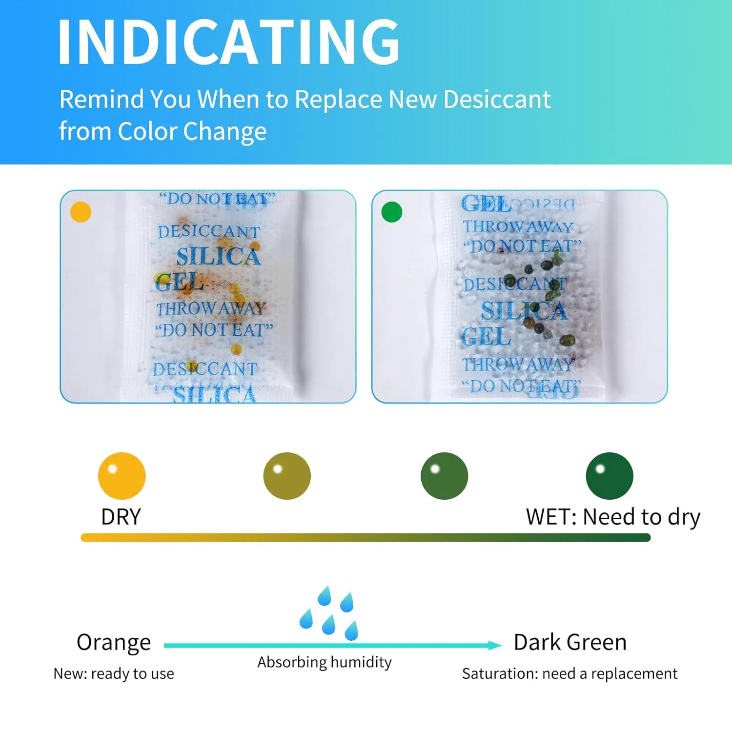 Silica Gel Packets with Color Indicating, 2 Gram [500 Packs] Desiccant Packs for Moisture Control, Moisture Absorbers, Food Grade Silica Packets with Indicator Beads