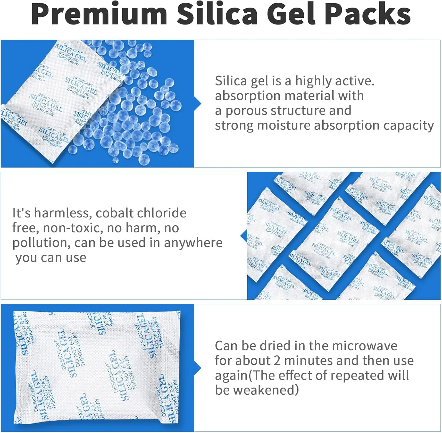 Silica Gel Packs - 80Pcs 20Gram Moisture Absorbers, Premium Transparent Desiccant for Storage, Silica Gel Desiccant Packets Food Safe for Moisture
