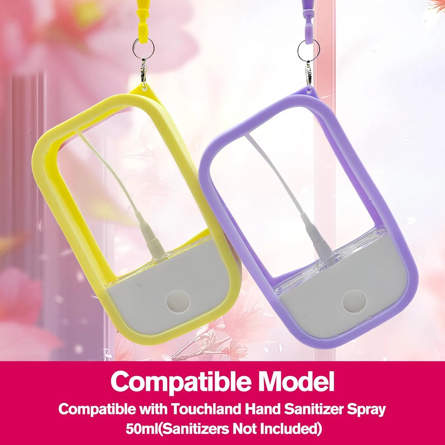 Silicone Case for Hand Sanitizer Spray 2025 Upgrade,Compatible with Touchland, Protective Case with Keychain,Non-Slip Grip,with Dust Cover& 50ml Portable Spray bottle&funnel (purple red green)
