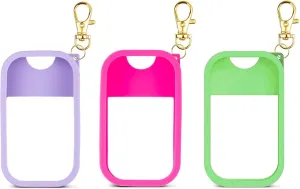 Silicone Case for Hand Sanitizer Spray 2025 Upgrade,Compatible with Touchland, Protective Case with Keychain,Non-Slip Grip,with Dust Cover& 50ml Portable Spray bottle&funnel (purple red green)