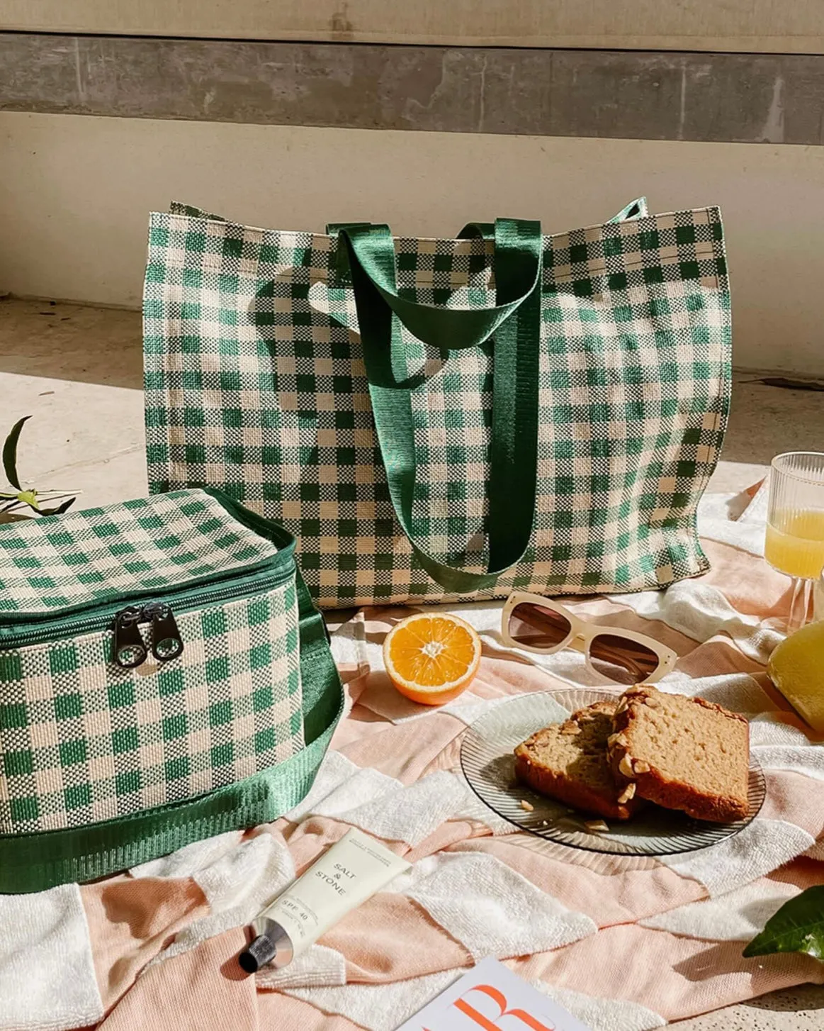 Simpson Beach/Carry All/Shopper Bag (Green/Cream)