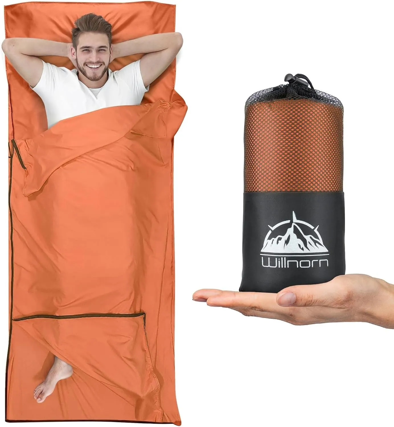 Sleeping Bag Liner, Upgraded Two Way Zippers Adult Sleep Sack & Self Tan Sleep Sack & Travel Sheets for Hotel Backpacking, Lightweight Single Camping Sleep Pod