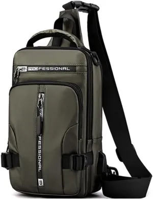 Sling Bag for Men Women Shoulder Backpack Chest Bags Crossbody Daypack with USB Cable for Hiking Camping Outdoor Trip (army green)