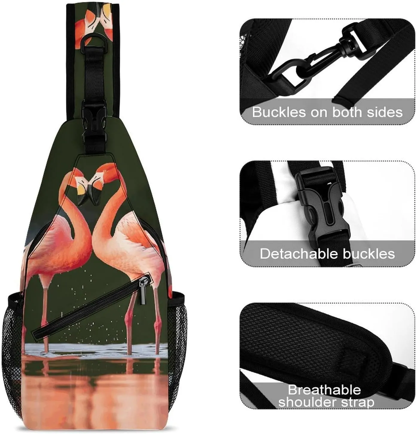 Small Crossbody Sling Backpack Flamingos Kiss in The Lake Chest Bags for Traveling Chest Fashion Shoulder Bag