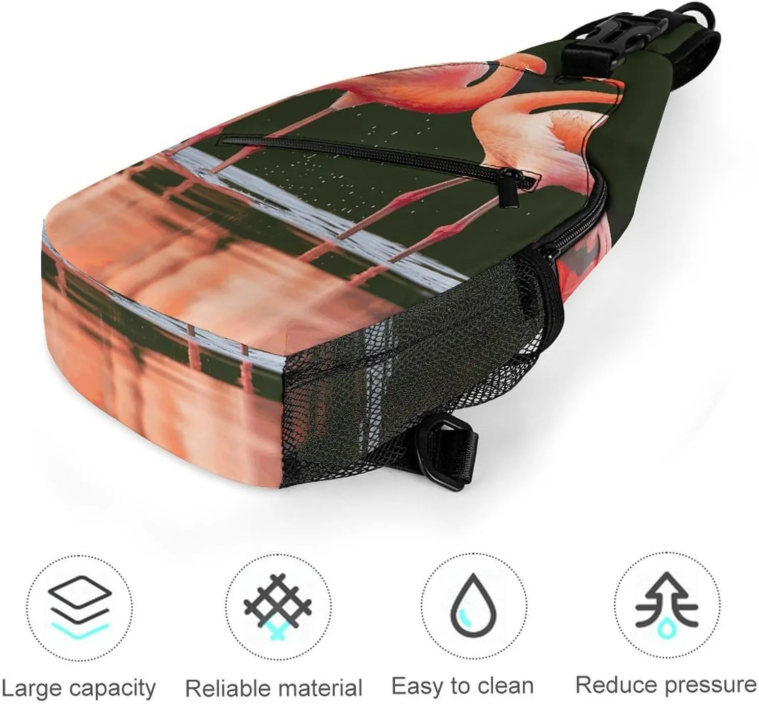 Small Crossbody Sling Backpack Flamingos Kiss in The Lake Chest Bags for Traveling Chest Fashion Shoulder Bag