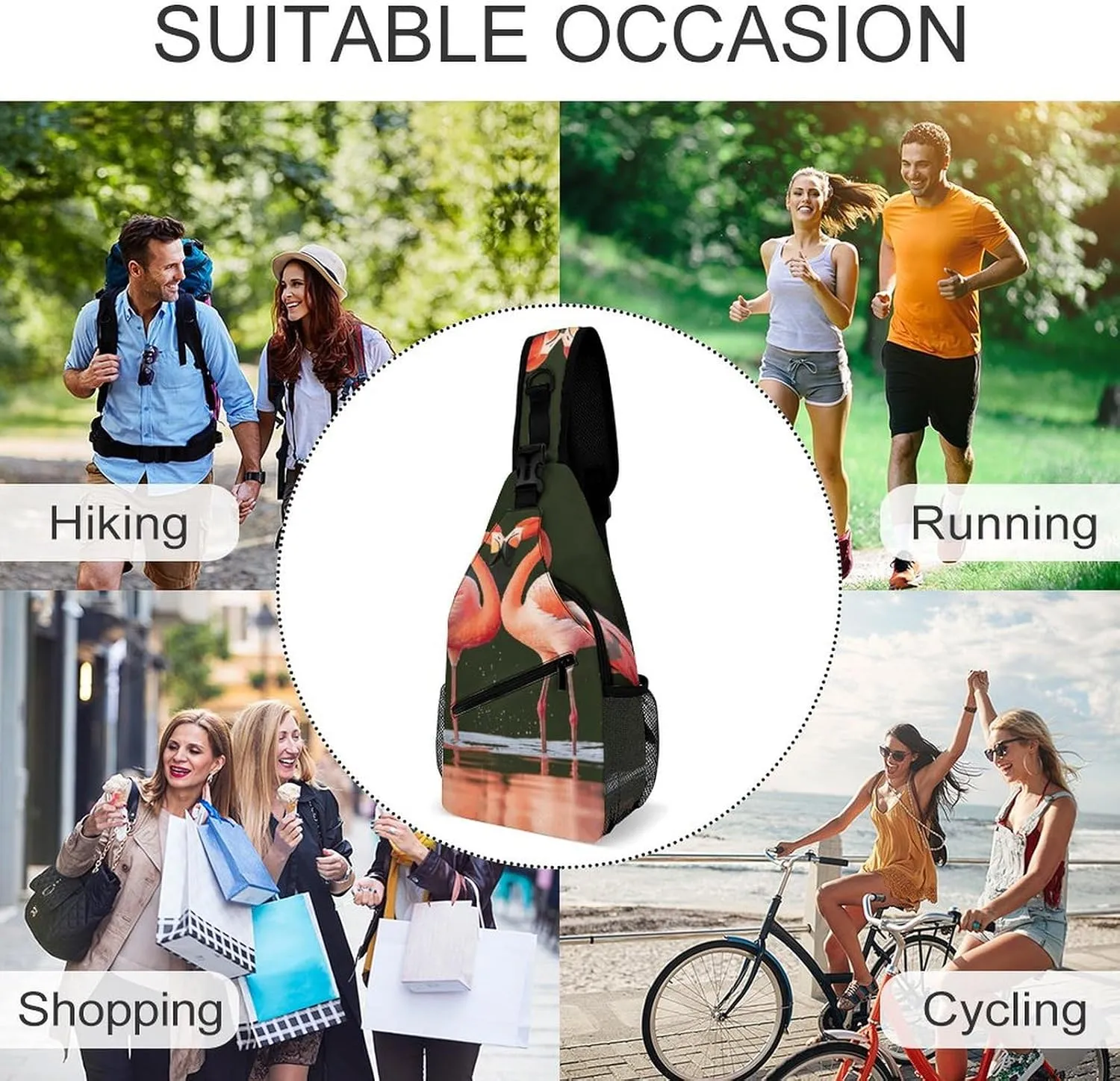 Small Crossbody Sling Backpack Flamingos Kiss in The Lake Chest Bags for Traveling Chest Fashion Shoulder Bag