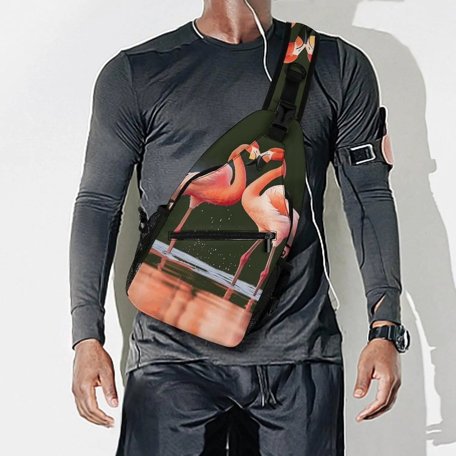 Small Crossbody Sling Backpack Flamingos Kiss in The Lake Chest Bags for Traveling Chest Fashion Shoulder Bag