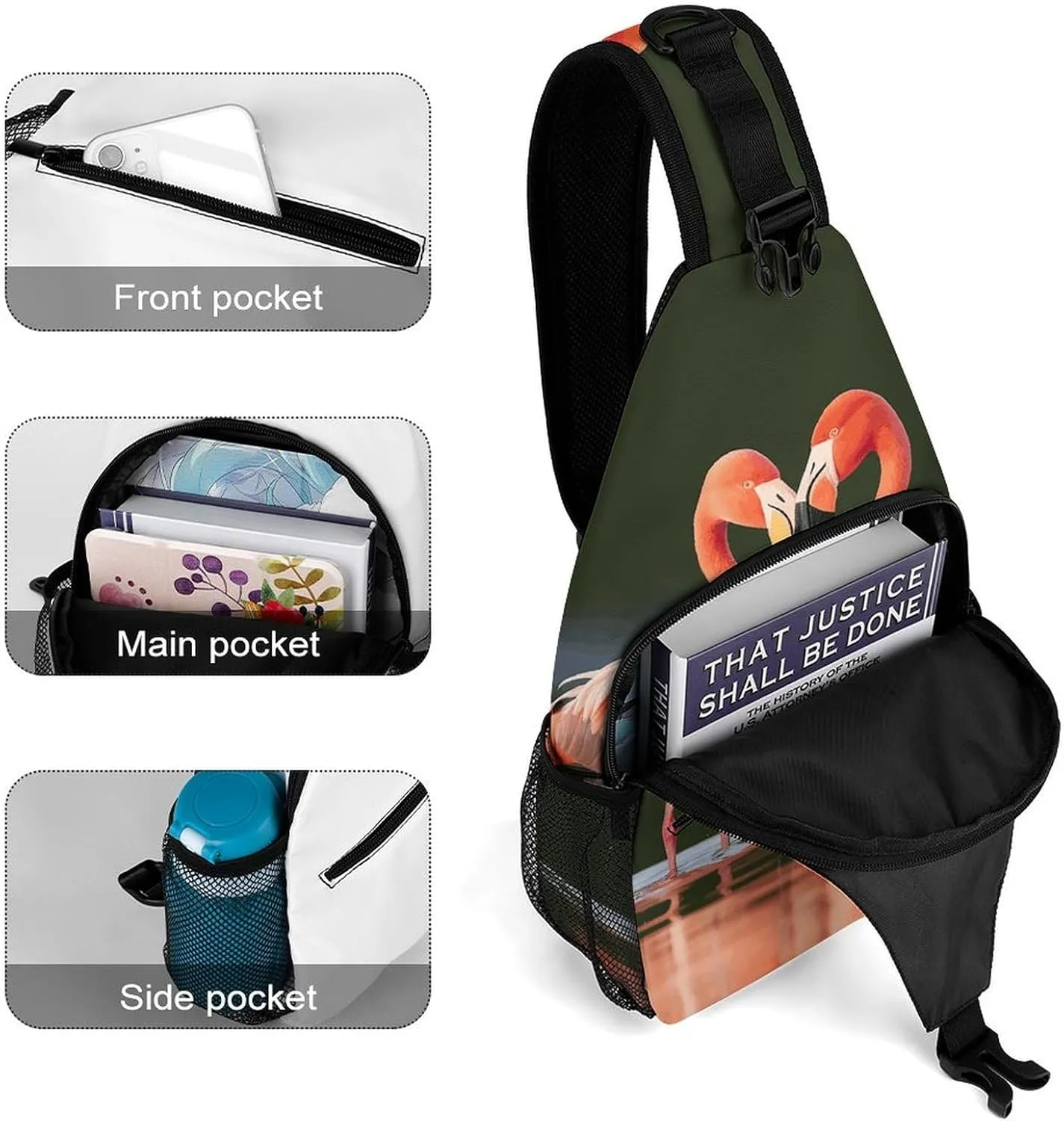 Small Crossbody Sling Backpack Flamingos Kiss in The Lake Chest Bags for Traveling Chest Fashion Shoulder Bag