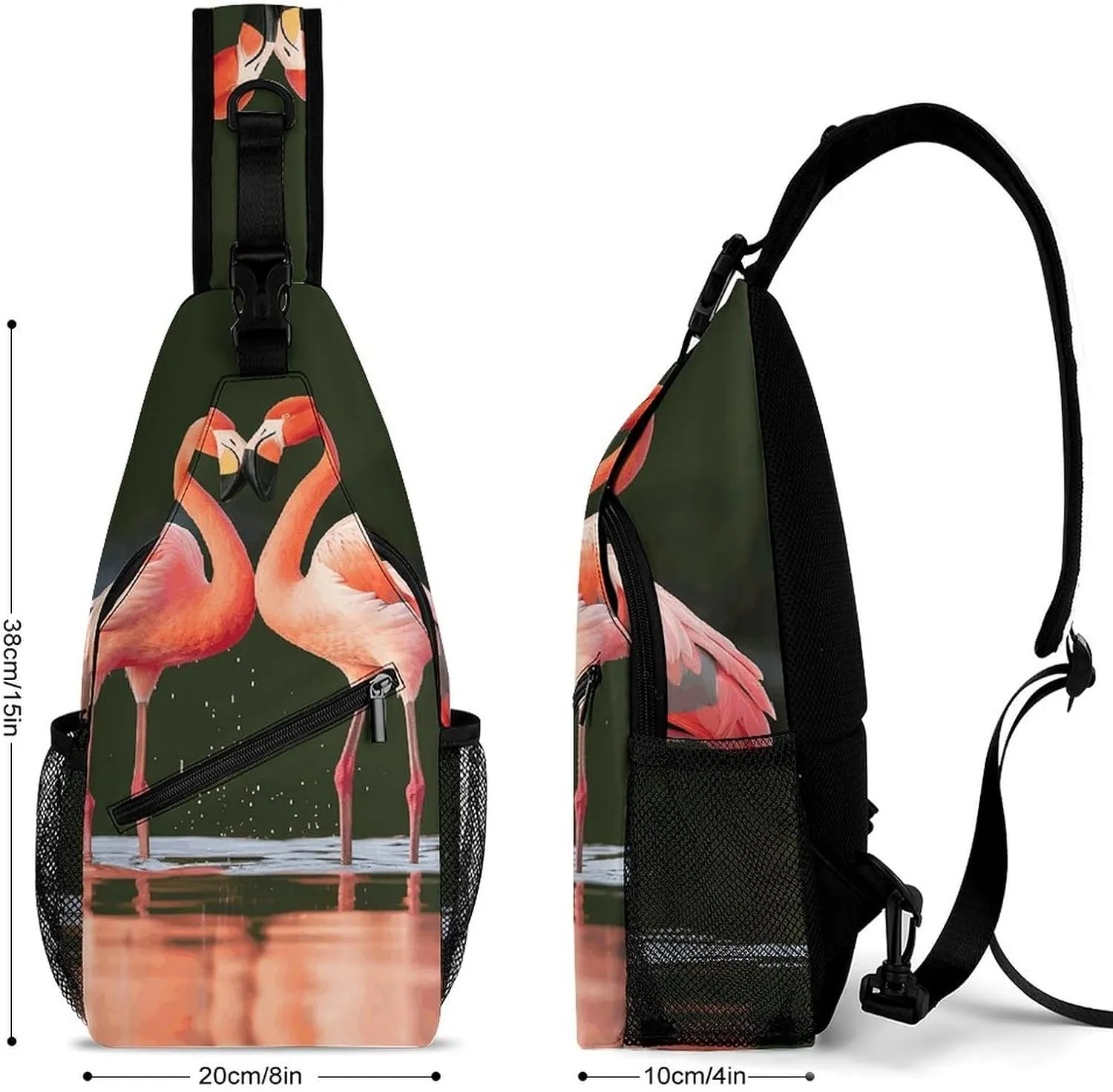 Small Crossbody Sling Backpack Flamingos Kiss in The Lake Chest Bags for Traveling Chest Fashion Shoulder Bag