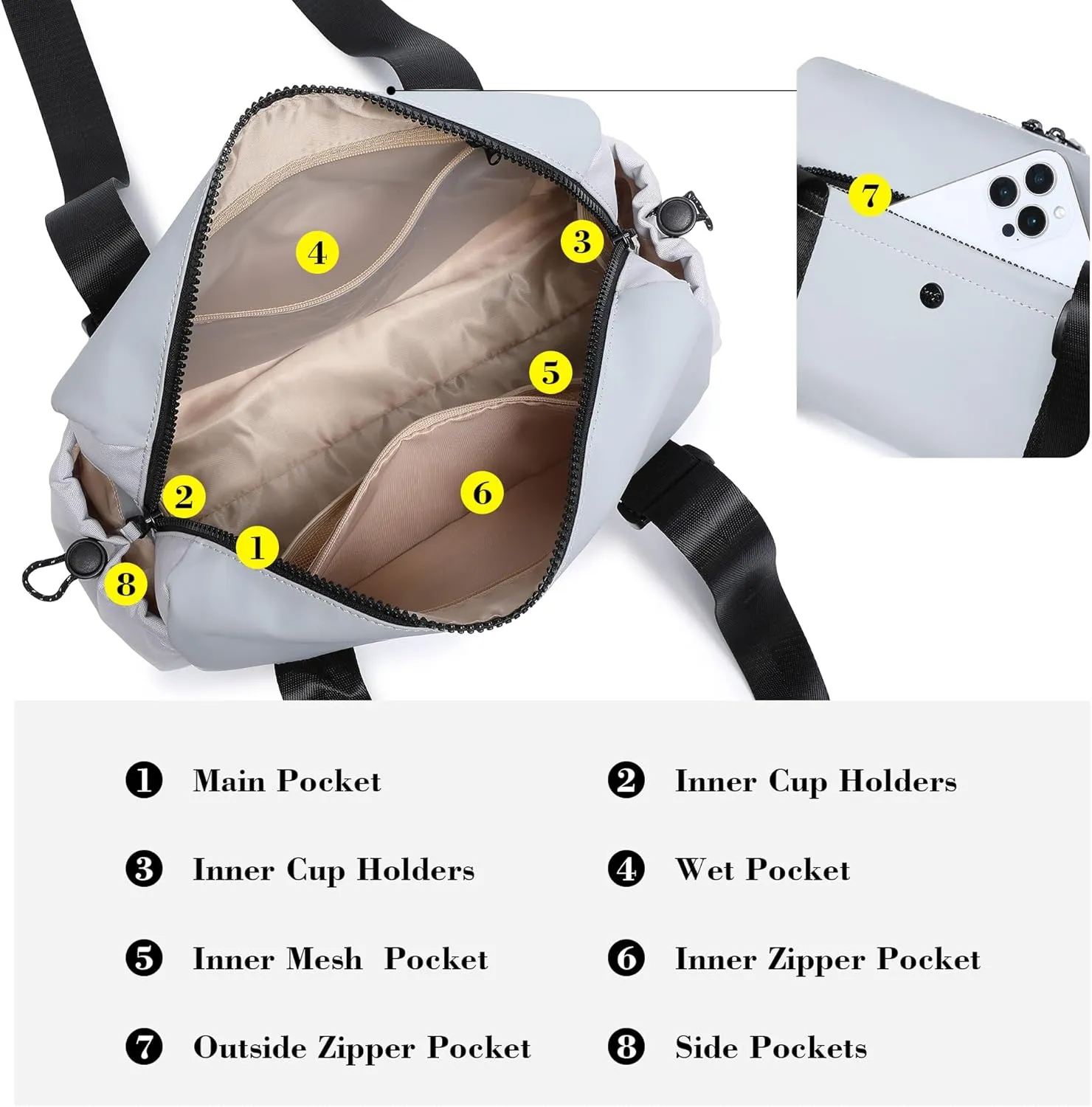 Small Gym Bag For Women Mini Gym Duffle Bag with Wet Compartment Waterproof Sports（Gray Small）