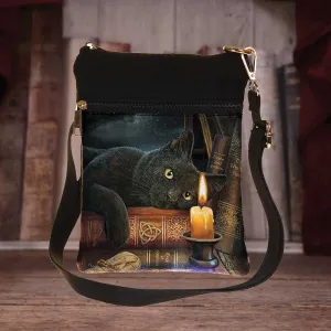 Small The Witching Hour Fantasy Witch Cat Shoulder Bag by Lisa Parker