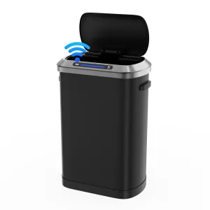 Smart Automatic Garbage Can, 13 Gallon 50 L Stainless Steel Thickened Body Mute Sensor Lid Trash Can with 30 Count Garbage Bags for Kitchen, Office and Bedroom, Black