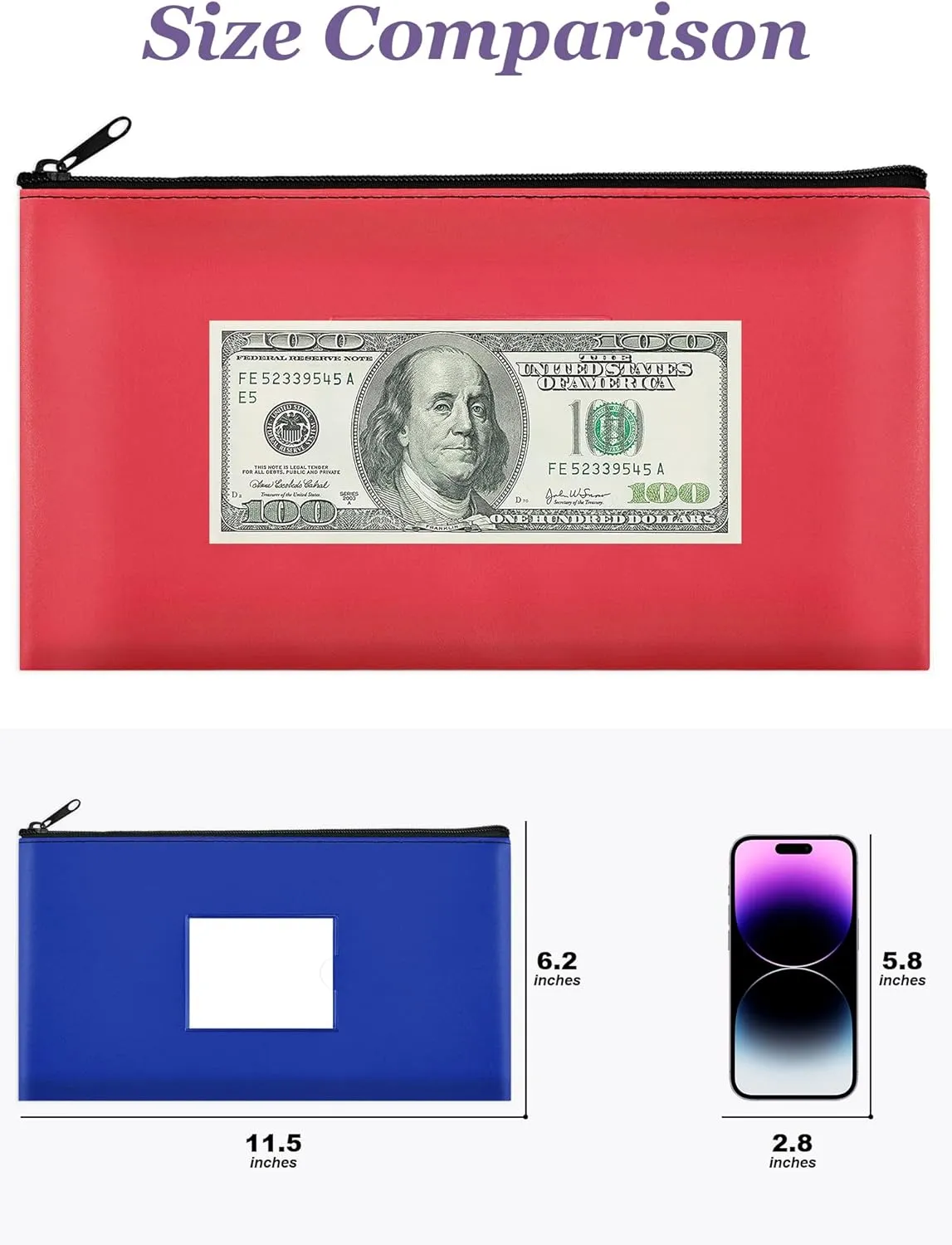 SMARTAKE 5-Pack Money Bags with Zipper, PU Leather Bank Deposit Bags, Waterproof Money Pouch for Organize Cash, Coins, Cosmetics, Invoice, Bills, Tools, 11.5 x 6.2 Inches, Dark Colors