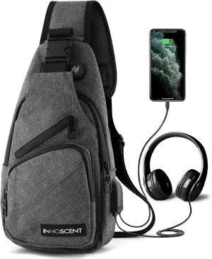 Smell Proof Sling Bag Backpack - COMBINATION LOCK - Shoulder Crossbody Bag With USB/Headphone Charging Port Black
