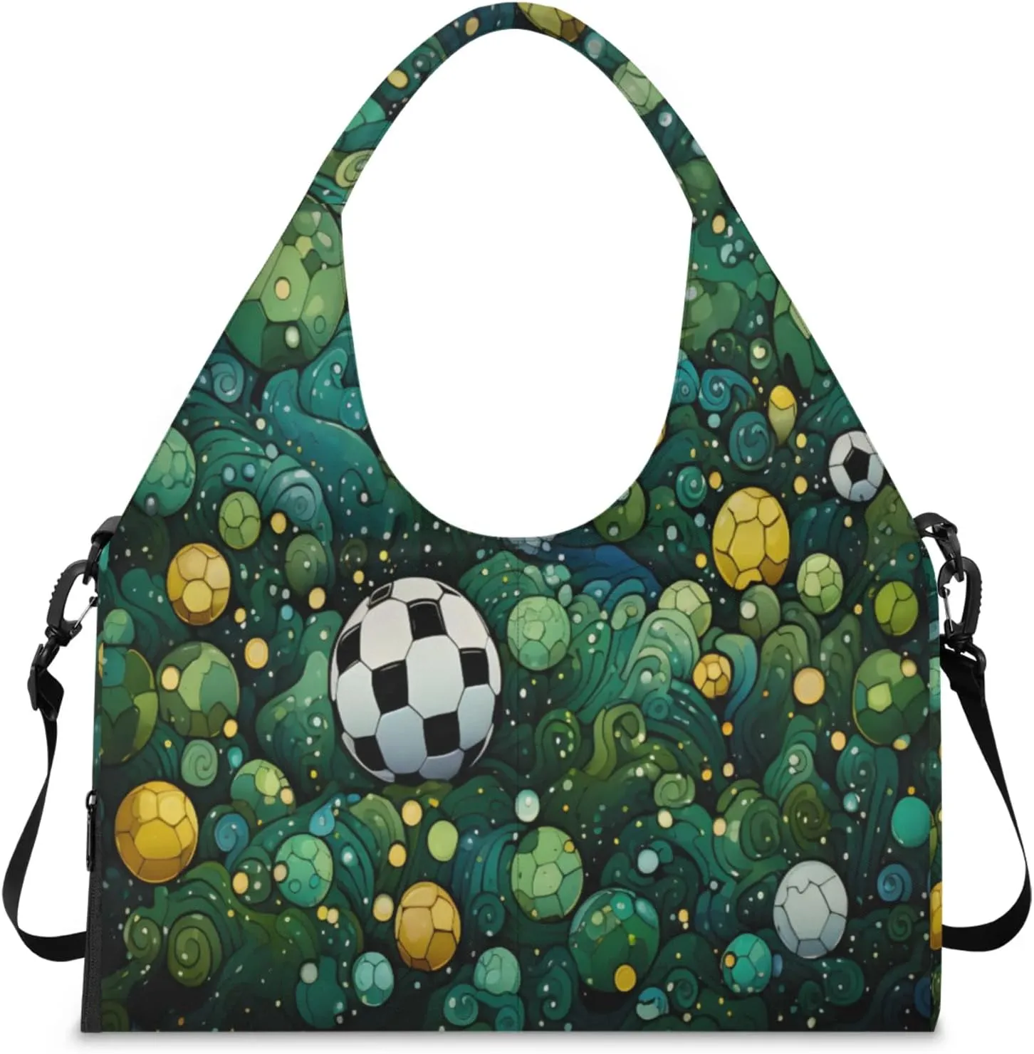 Soccer Green Stream Waterproof Gym Bag for Men Women, Sports Duffel Bag with Shoe Compartment Yoga Mat Holder, Portable Large Travel Bag for Fitness, Camping, Weekend Trips