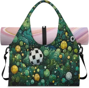 Soccer Green Stream Waterproof Gym Bag for Men Women, Sports Duffel Bag with Shoe Compartment Yoga Mat Holder, Portable Large Travel Bag for Fitness, Camping, Weekend Trips
