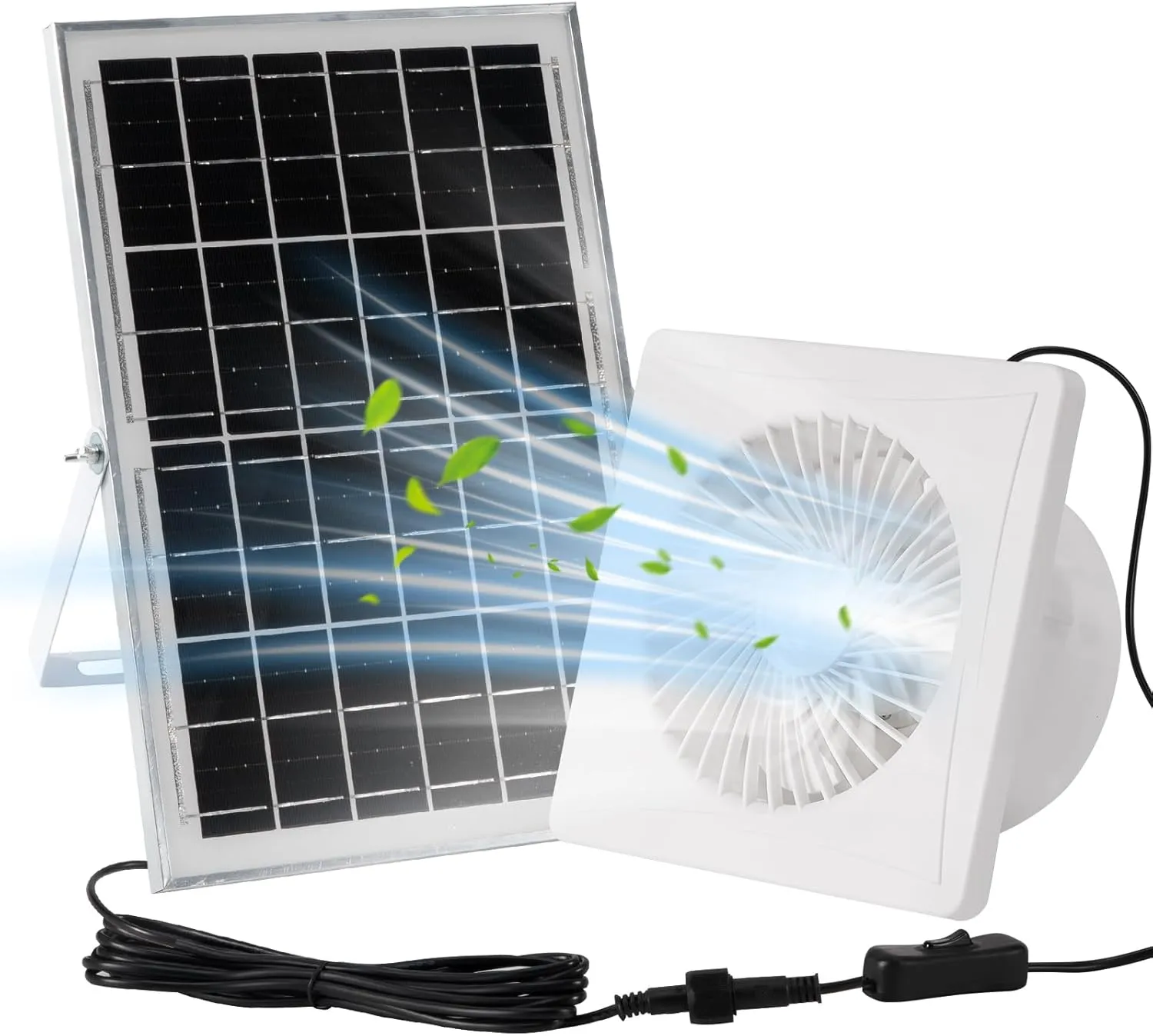 Solar Powered Fan,IUZEAI 20W Solar Panel with Bracket 8" Solar Fan with Longer 16.4ft Wire Waterproof Strong Airflow with Assembly Accessories Solar Fans for Outside,Warehouse, Shed, Kitchen, Attic