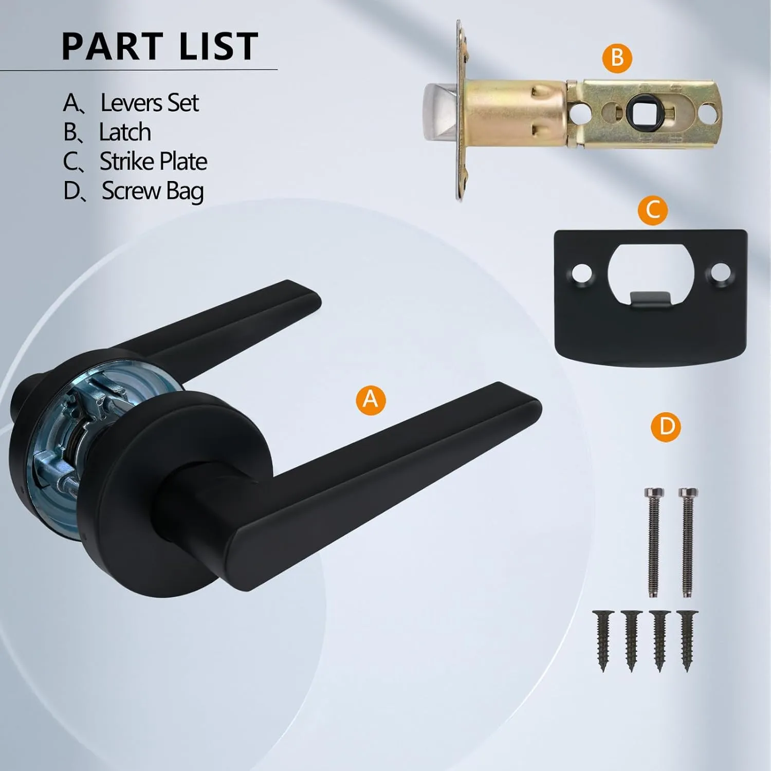 Solid Door Lever Handle with Key-Less for Hall & Closet Door Passage Round Non-Locking Lever Set - Matte Black, MD8820-DB-PS-5P
