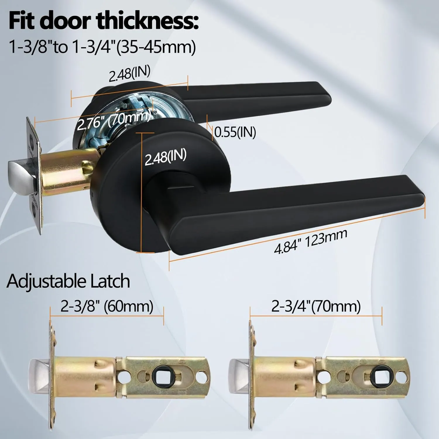 Solid Door Lever Handle with Key-Less for Hall & Closet Door Passage Round Non-Locking Lever Set - Matte Black, MD8820-DB-PS-5P
