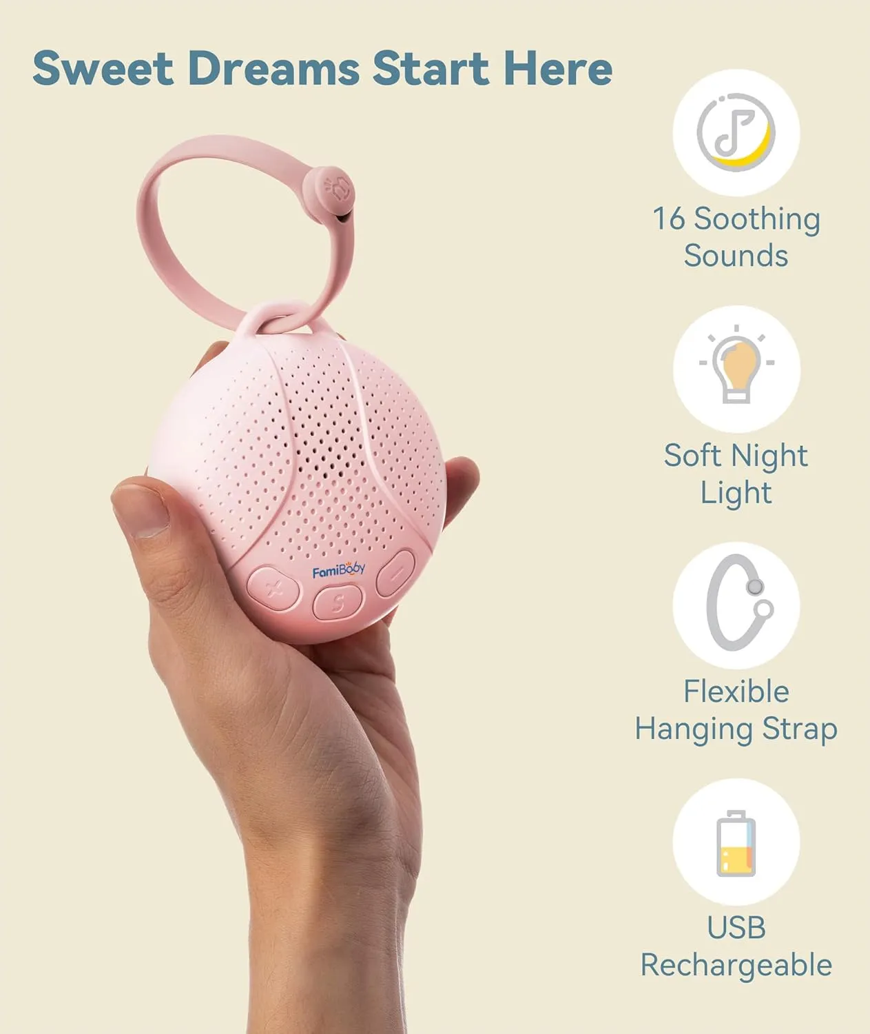 Sound Machine for Babies and Kids - Baby Sleep Soother | Portable White Noise Machine with Night Light for Nursery | 16 Soothing Sounds | Shush | Travel | Registry Gift | Baby Shower
