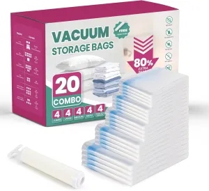 Space Bags Vacuum Storage Bags (Variety 20 Pack) Save 80% Space - Vacuum Bags for Comforters and Blankets, Bedding, Compression Seal for Closet Storage - Pump for Travel