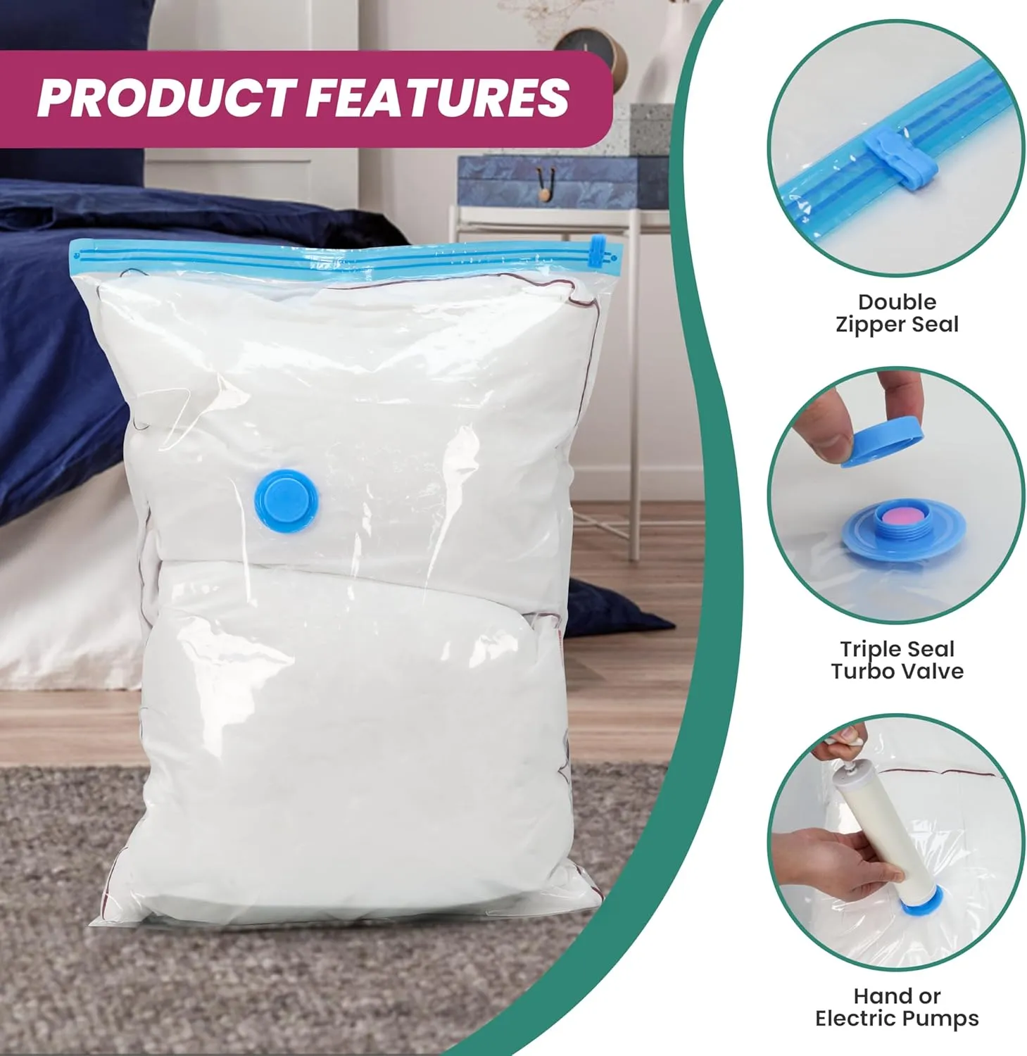 Space Bags Vacuum Storage Bags (Variety 20 Pack) Save 80% Space - Vacuum Bags for Comforters and Blankets, Bedding, Compression Seal for Closet Storage - Pump for Travel