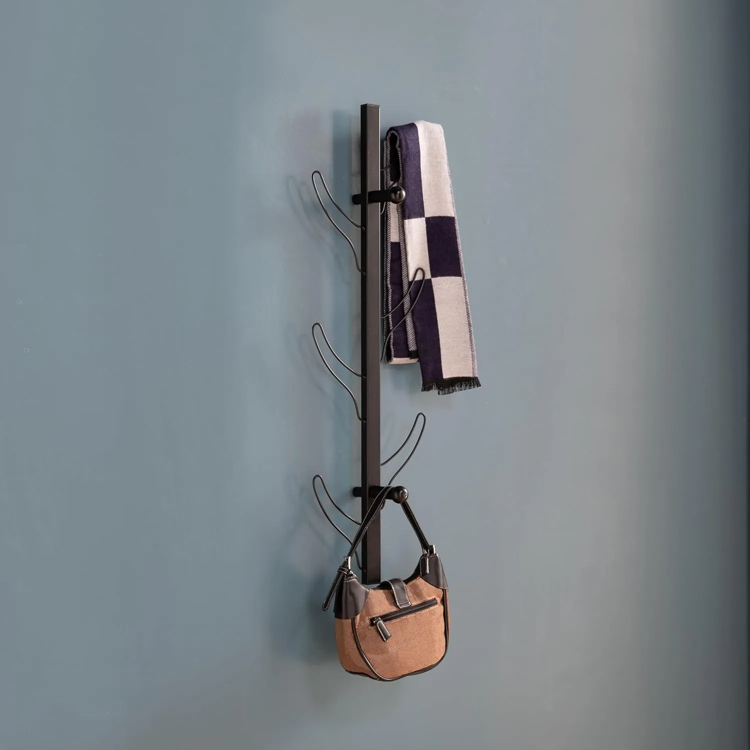 Space-Saving Entryway Mounted Coat Rack with Eight Hooks, Black Metal Frame for Entryway or Bathroom