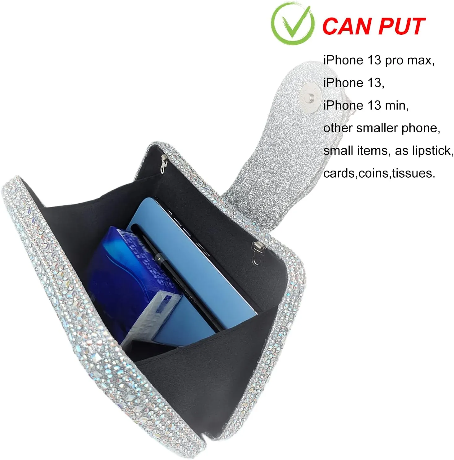 Sparkly Rhinestone Unique Evening Bag Women Floral Clutch Handbag Shoulder Bags