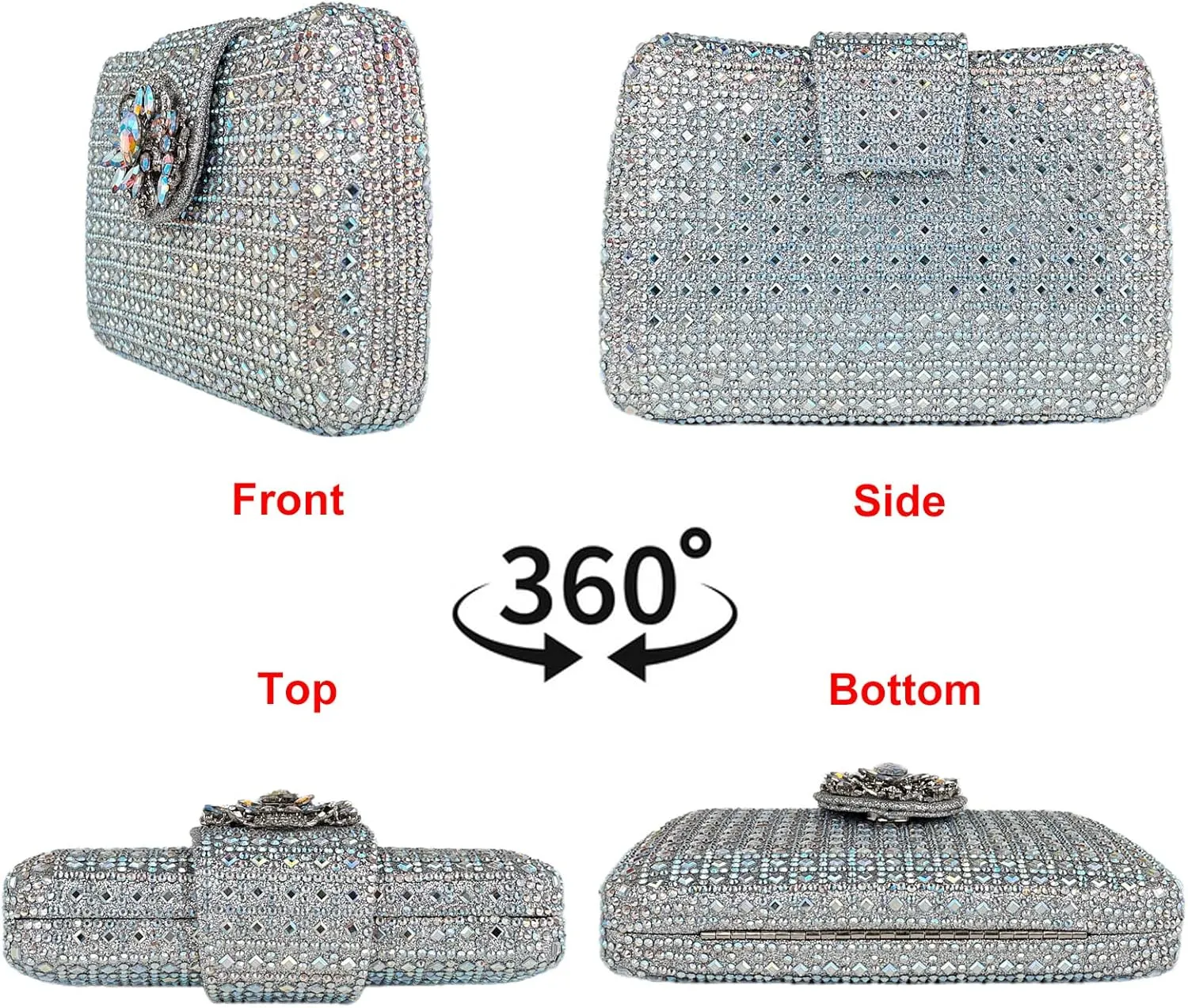 Sparkly Rhinestone Unique Evening Bag Women Floral Clutch Handbag Shoulder Bags