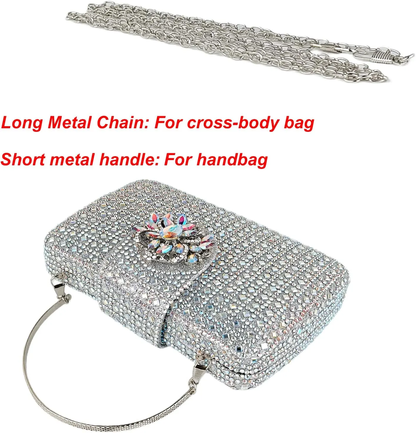Sparkly Rhinestone Unique Evening Bag Women Floral Clutch Handbag Shoulder Bags