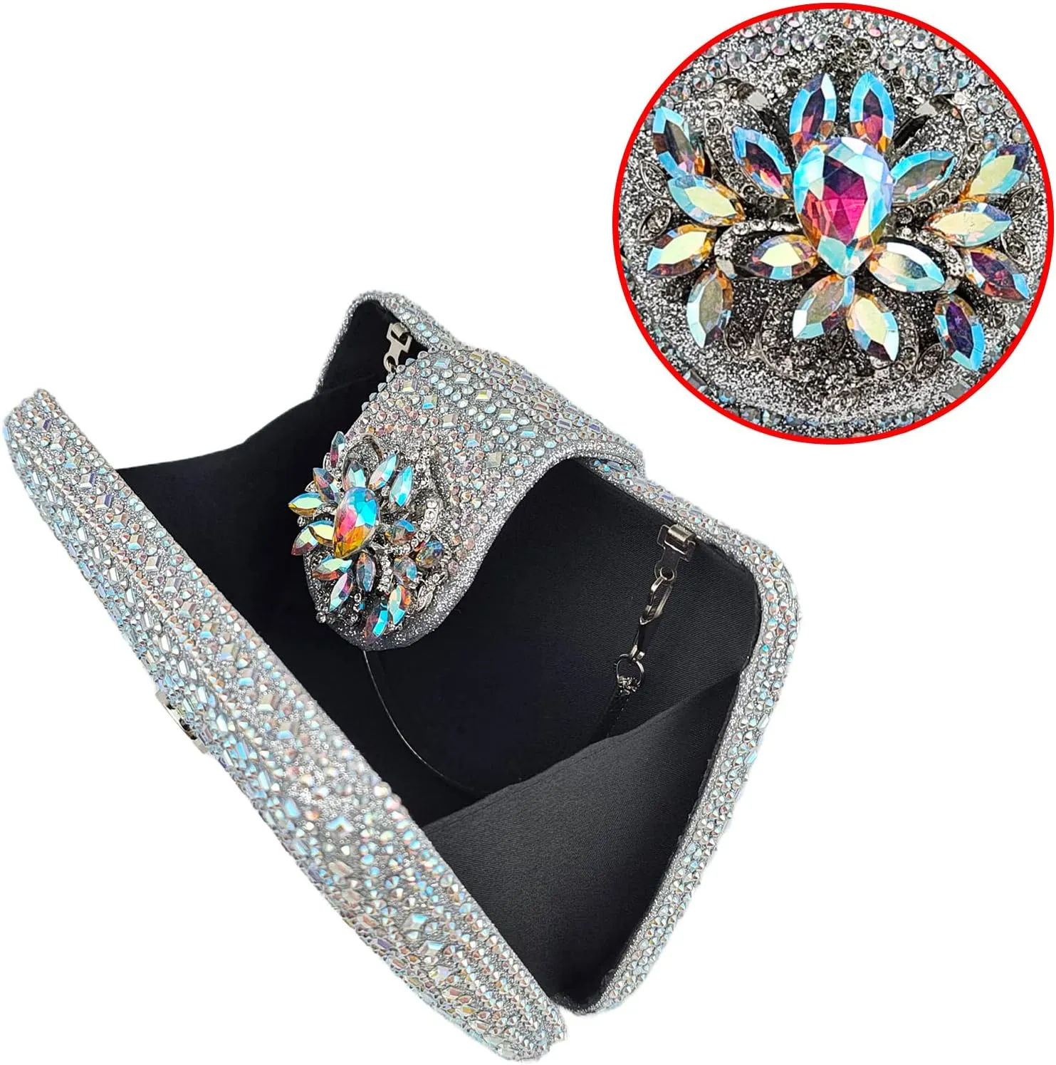 Sparkly Rhinestone Unique Evening Bag Women Floral Clutch Handbag Shoulder Bags