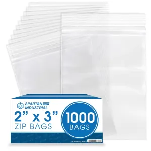 Spartan Industrial - 2” X 3” (1000 Count) 2 Mil Clear Reclosable Zip Plastic Poly Bags with Resealable Lock Seal Zipper