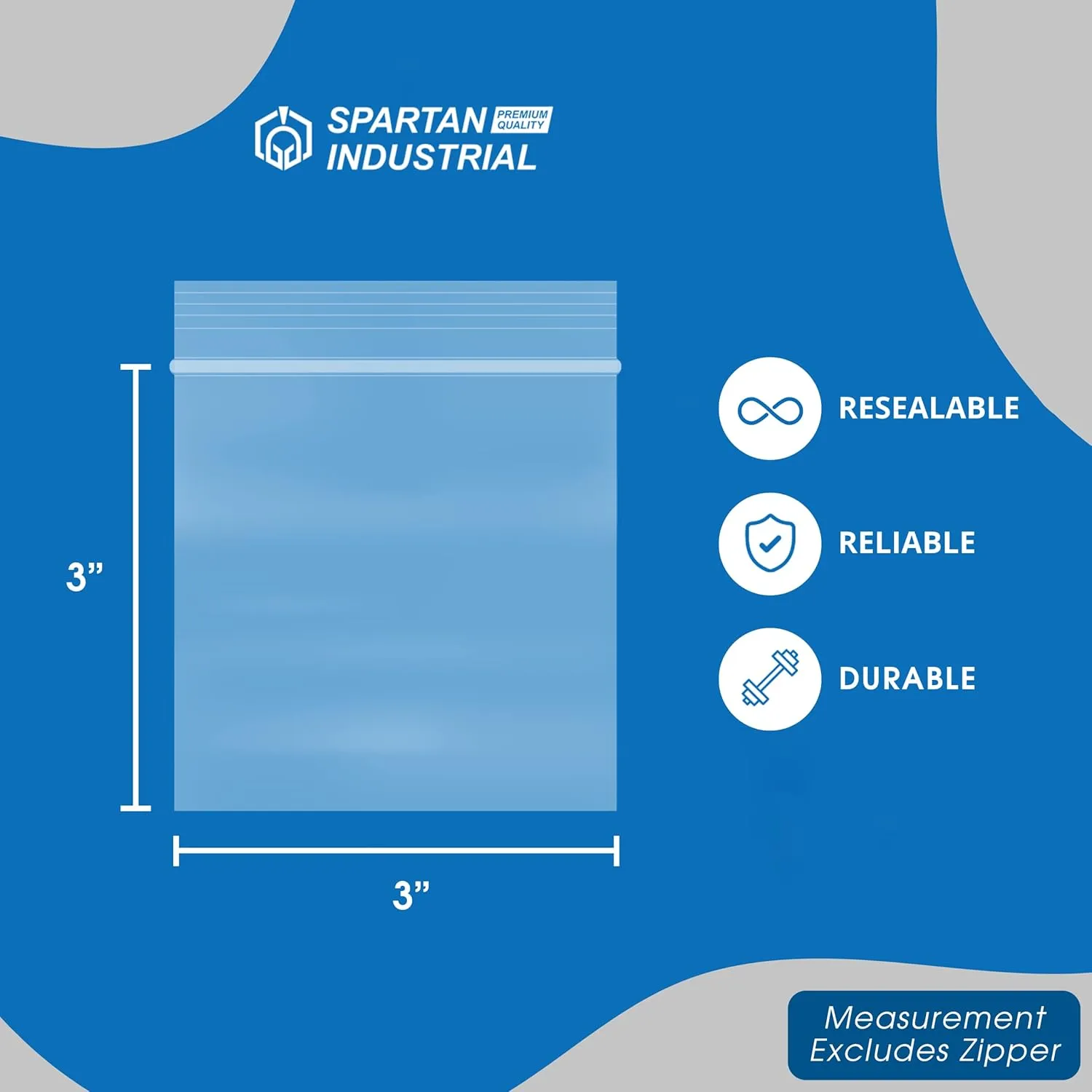 Spartan Industrial - 3” X 3” (1000 Count) 2 Mil Clear Reclosable Zip Plastic Poly Bags with Resealable Lock Seal Zipper
