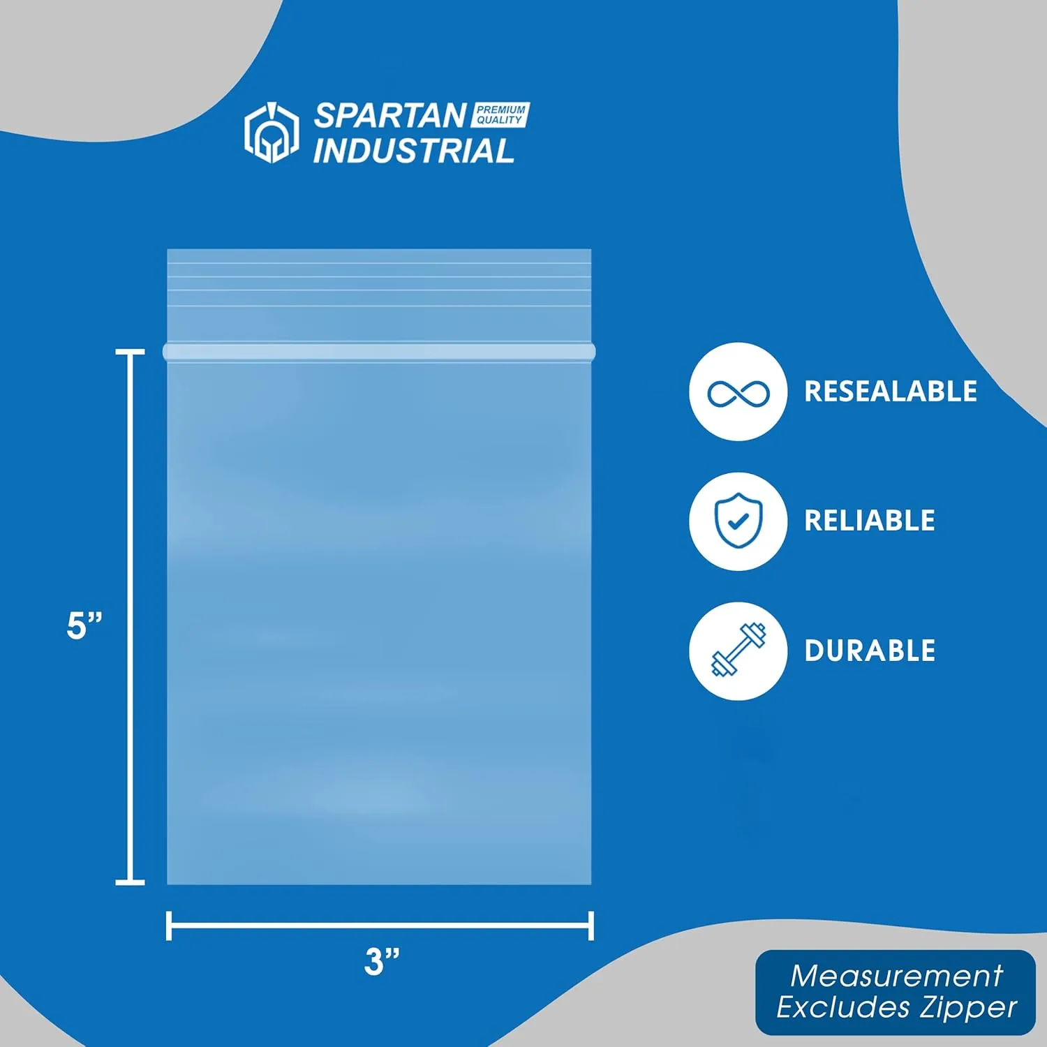 Spartan Industrial - 3” X 5” (1000 Count) 2 Mil Clear Reclosable Zip Plastic Poly Bags with Resealable Lock Seal Zipper