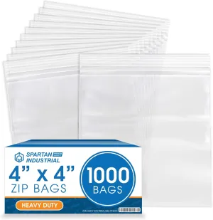 Spartan Industrial - 4" X 4" Clear Zip Bags (1000 Count) Heavy Duty 4 Mil Plastic Bags With Resealable Zipper to Bag Bolts, Seeds, and Small Parts